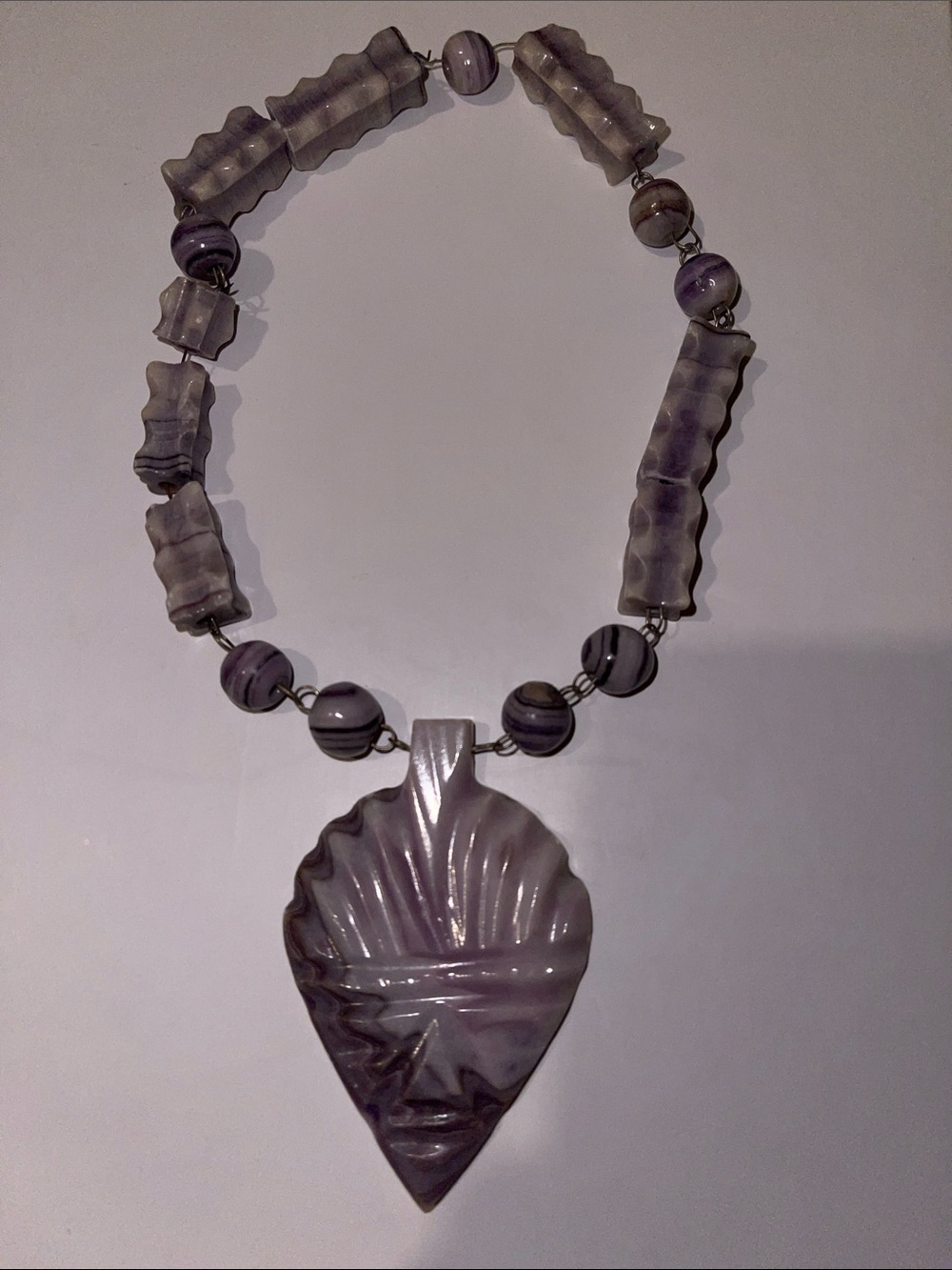 Vintage Lavender and White Carved Agate Pendant